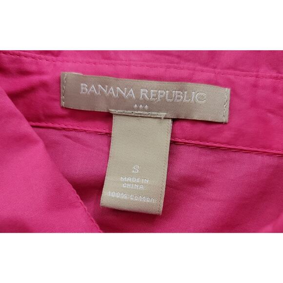 Banana Republic Hot Pink Button Up Top Small Long Roll Tab Sleeves Lightweight - Picture 4 of 4
